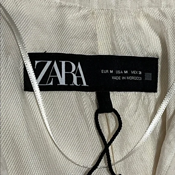 Zara Linen Blend Lightweight Open Front Blazer in Cream Pinstripe Sz Medium - Picture 13 of 16